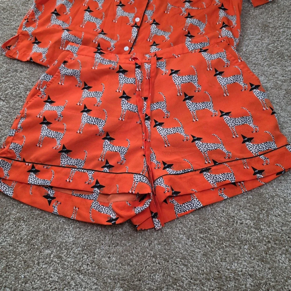 Bouffants & Broken Hearts Pajama Set Orange Witch Hat Cheetah Halloween Medium
